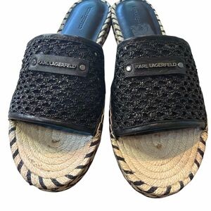 Karl Lagerfeld Black and Tan Woven Slides